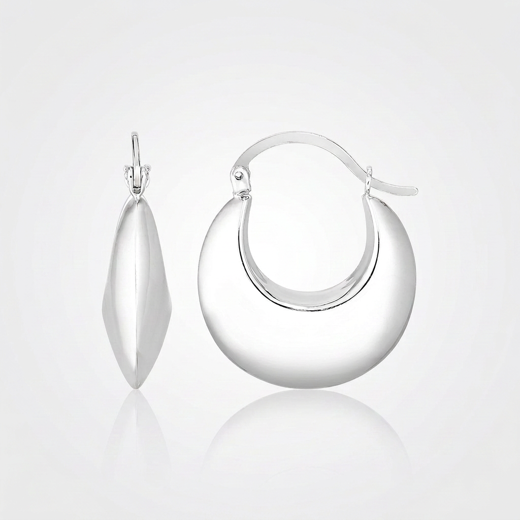 Sterling Silver Polished Puffed Hoop Earrings