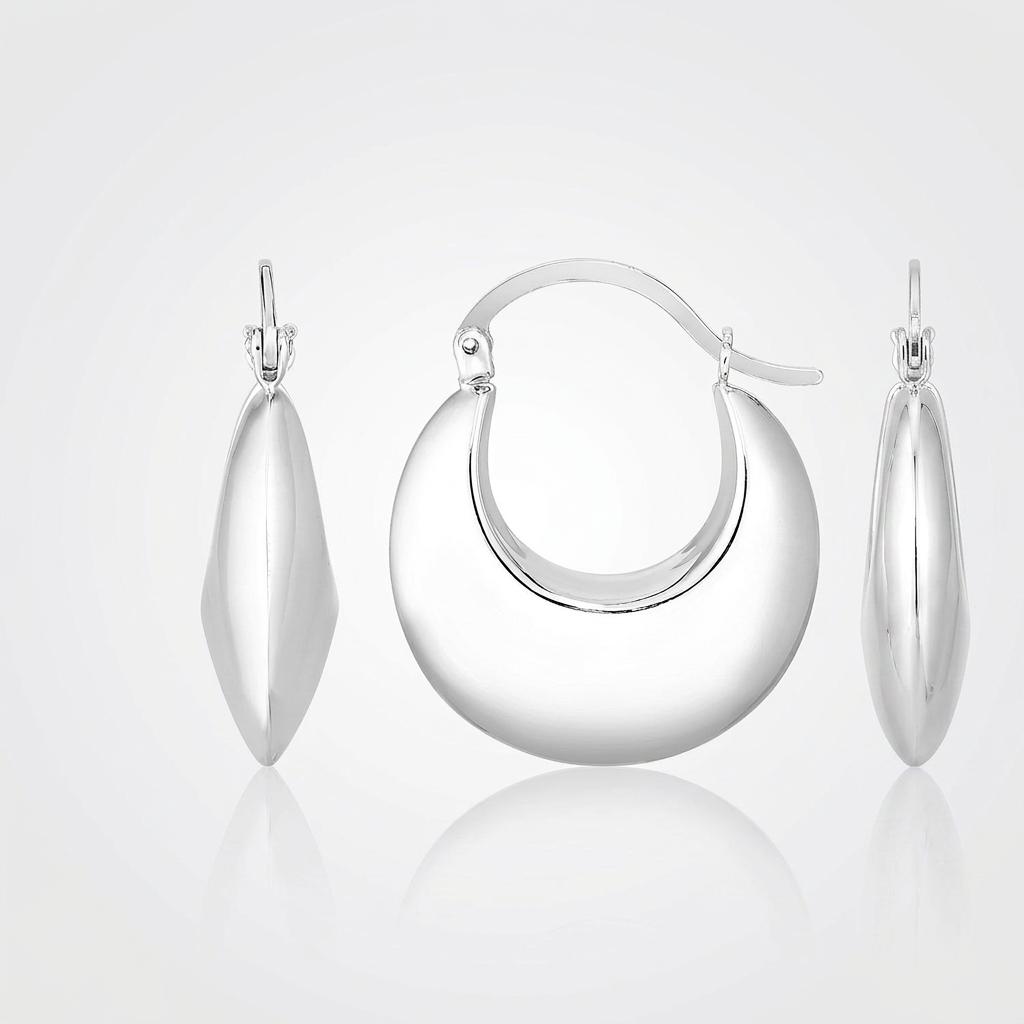 Sterling Silver Polished Puffed Hoop Earrings