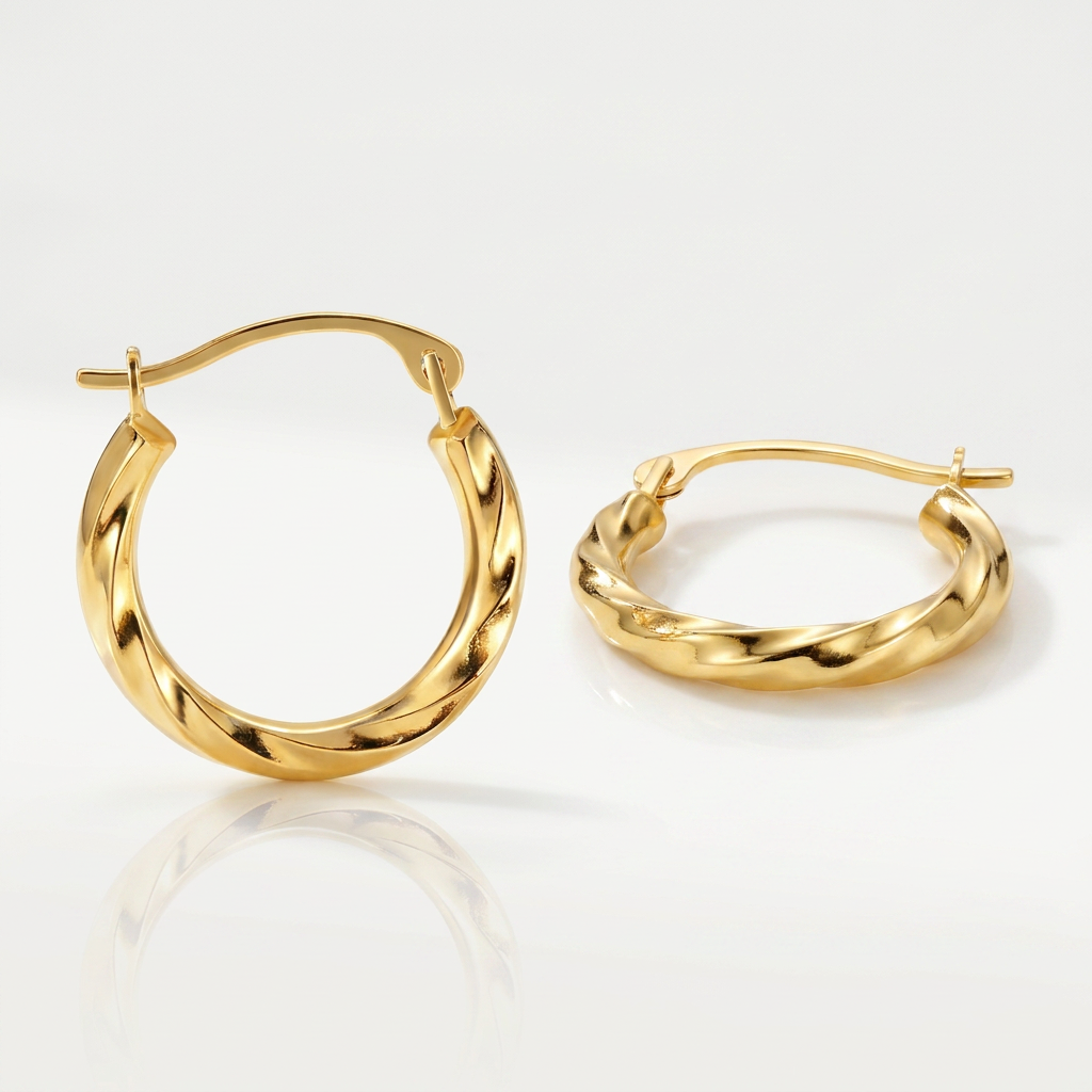 10k Yellow Gold Hoop Earrings in Textured Polished Style (5/8 inch Diameter)