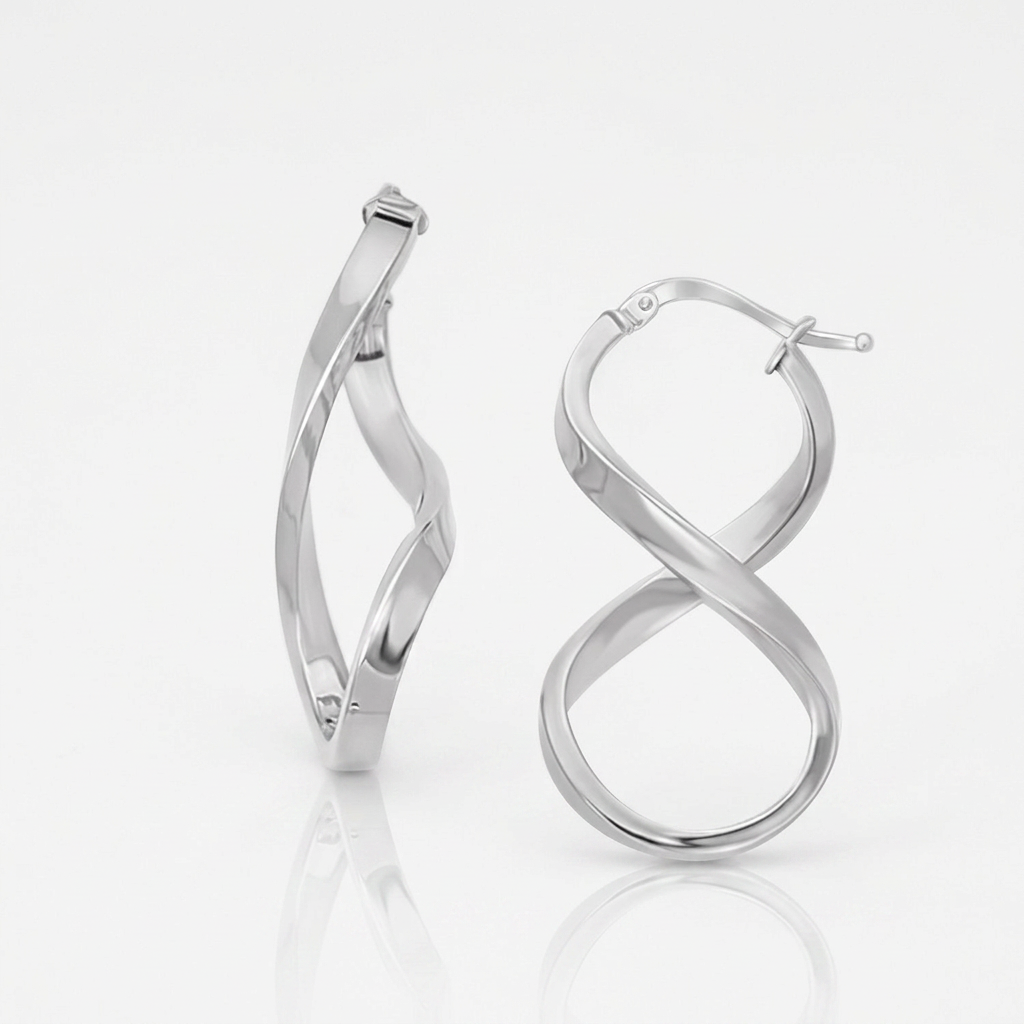14k White Gold Twist Motif Polished Hoop Earrings