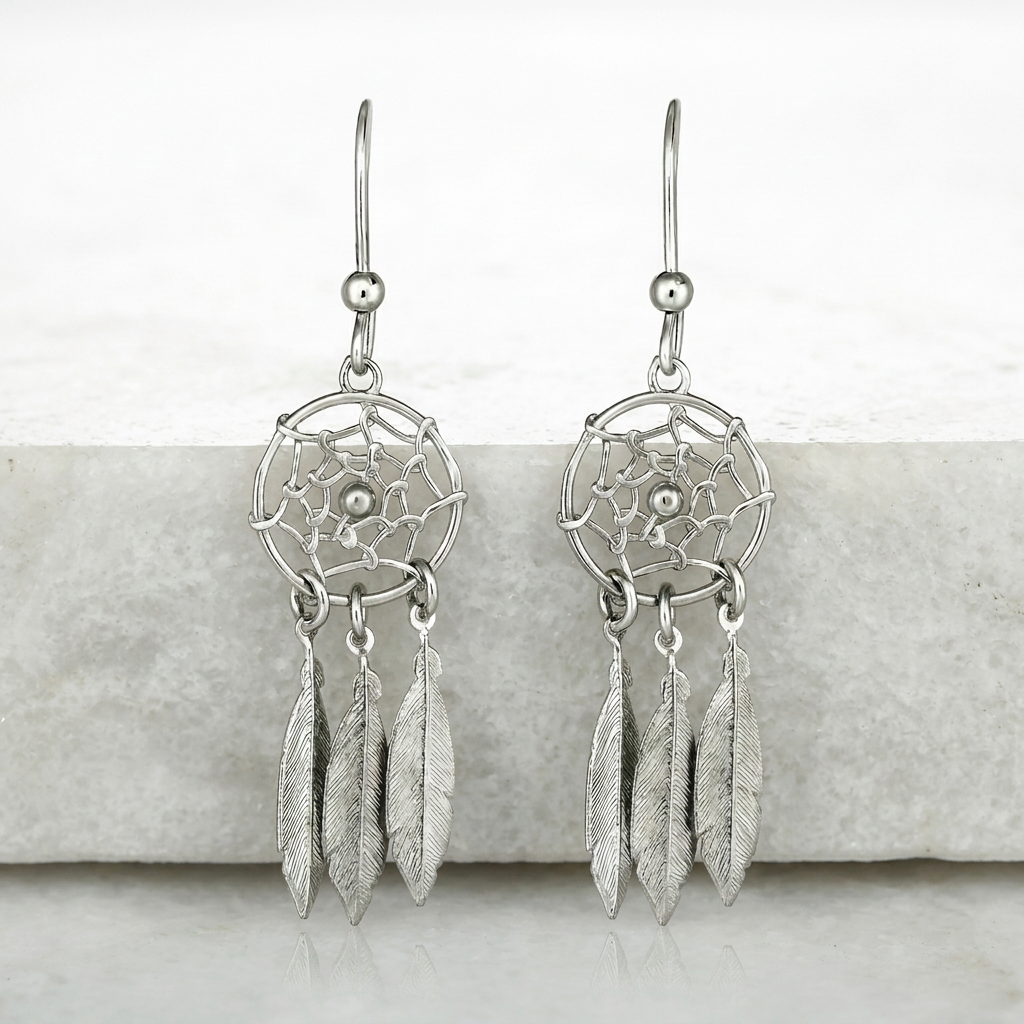 Sterling Silver Dream Catcher Dangle Earrings