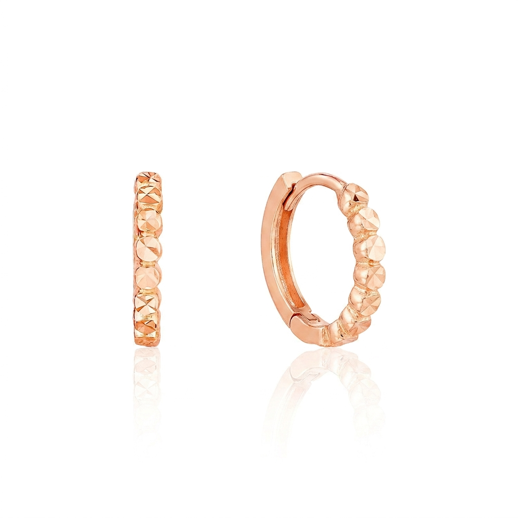 14k Rose Gold Petite Textured Round Hoop Earrings