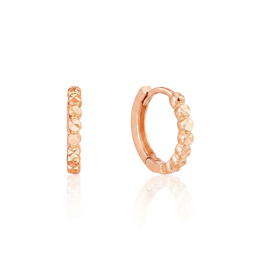 14k Rose Gold Petite Textured Round Hoop Earrings
