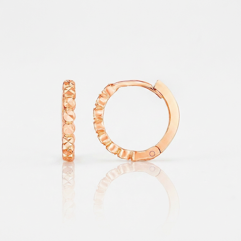 14k Rose Gold Petite Textured Round Hoop Earrings