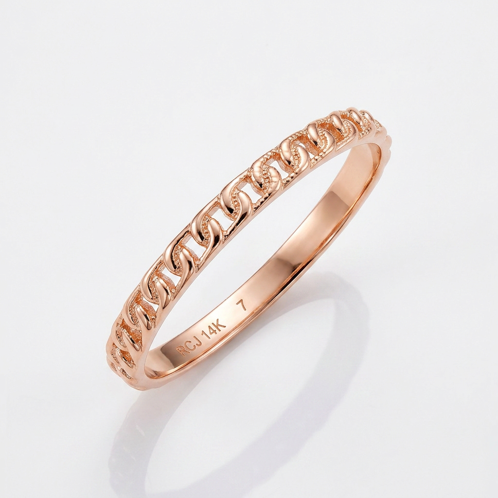 14k Rose Gold Ring with Bead Texture