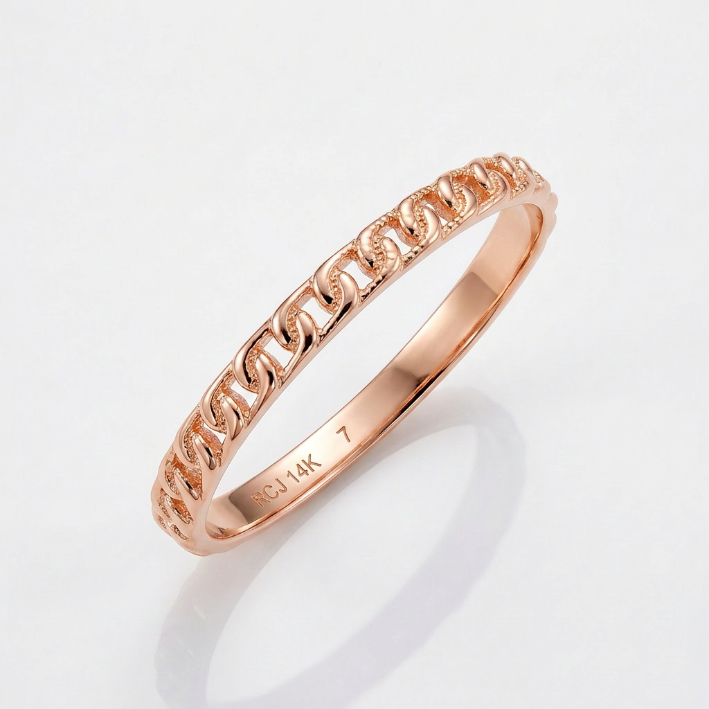 14k Rose Gold Ring with Bead Texture