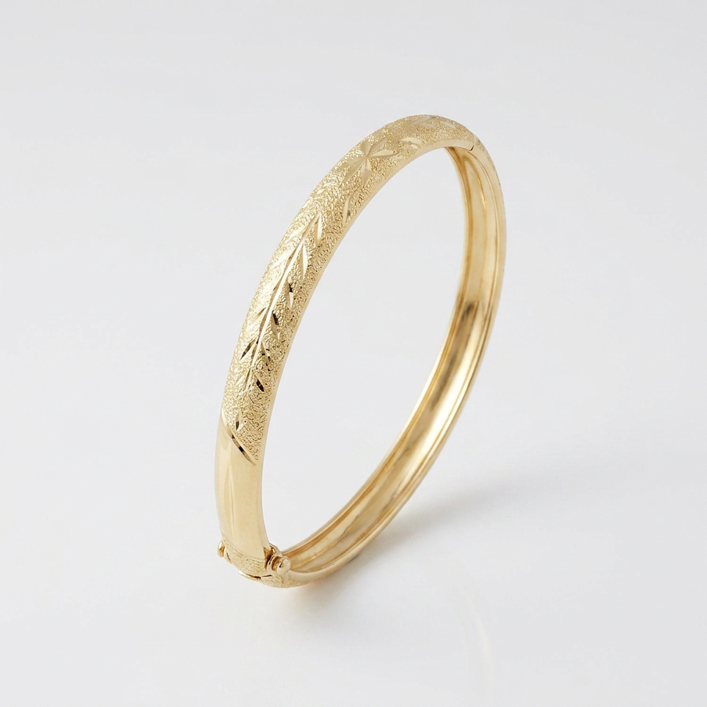 10k Yellow Gold Dome Childrens Diamond Cut Florentine Bangle