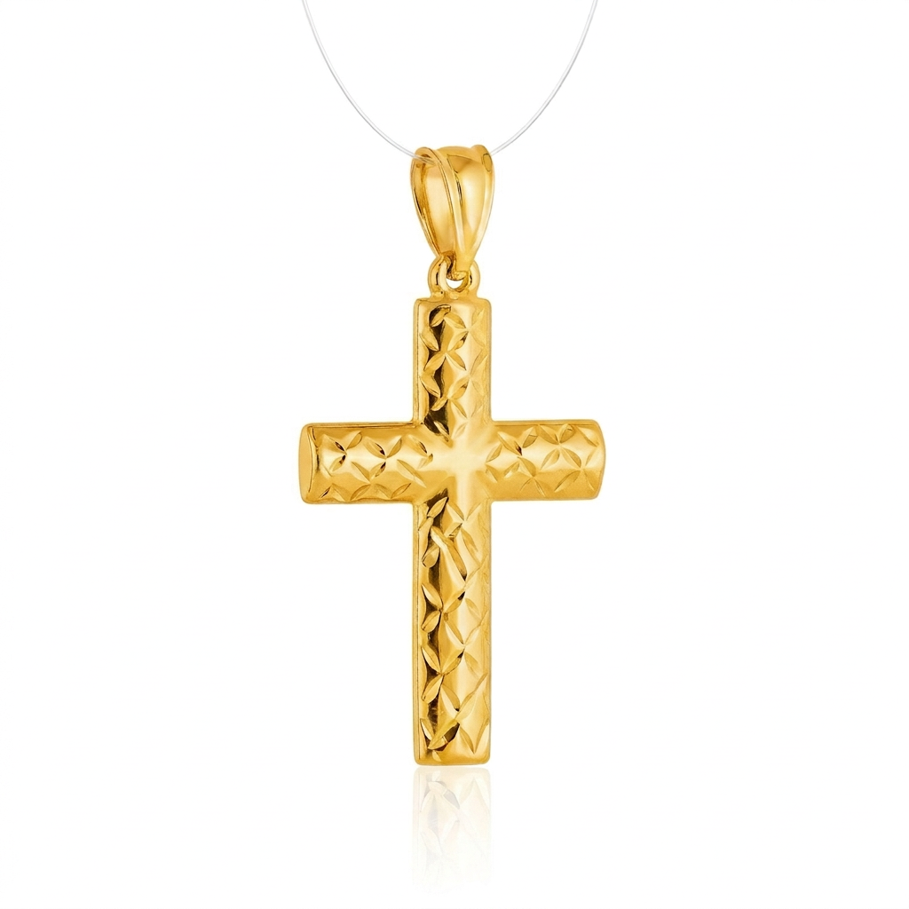 14k Yellow Gold Reversible Textured Cross Pendant