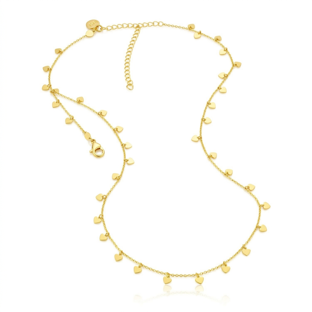 14K Yellow Gold Necklace with Dangling Hearts