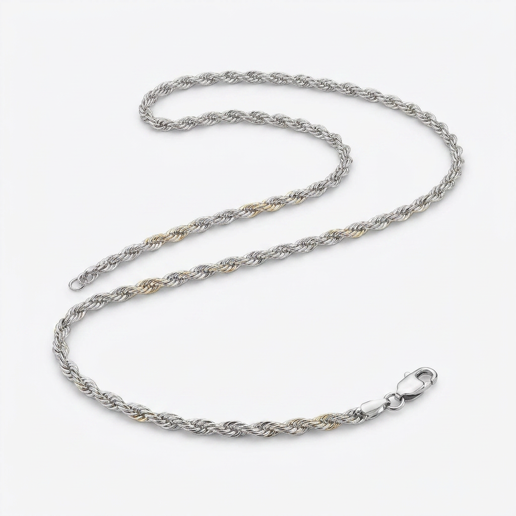 14k White Gold Light Rope Chain 1.5mm