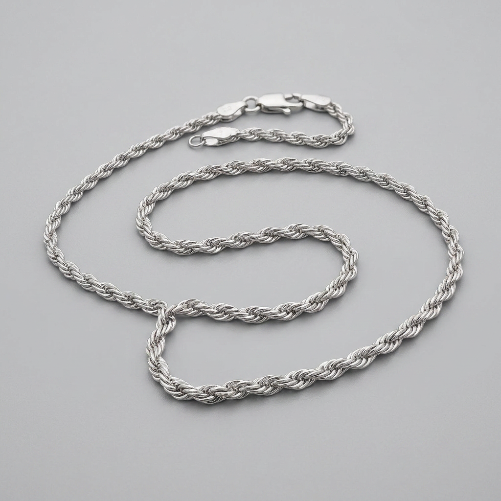14k White Gold Light Rope Chain 1.5mm