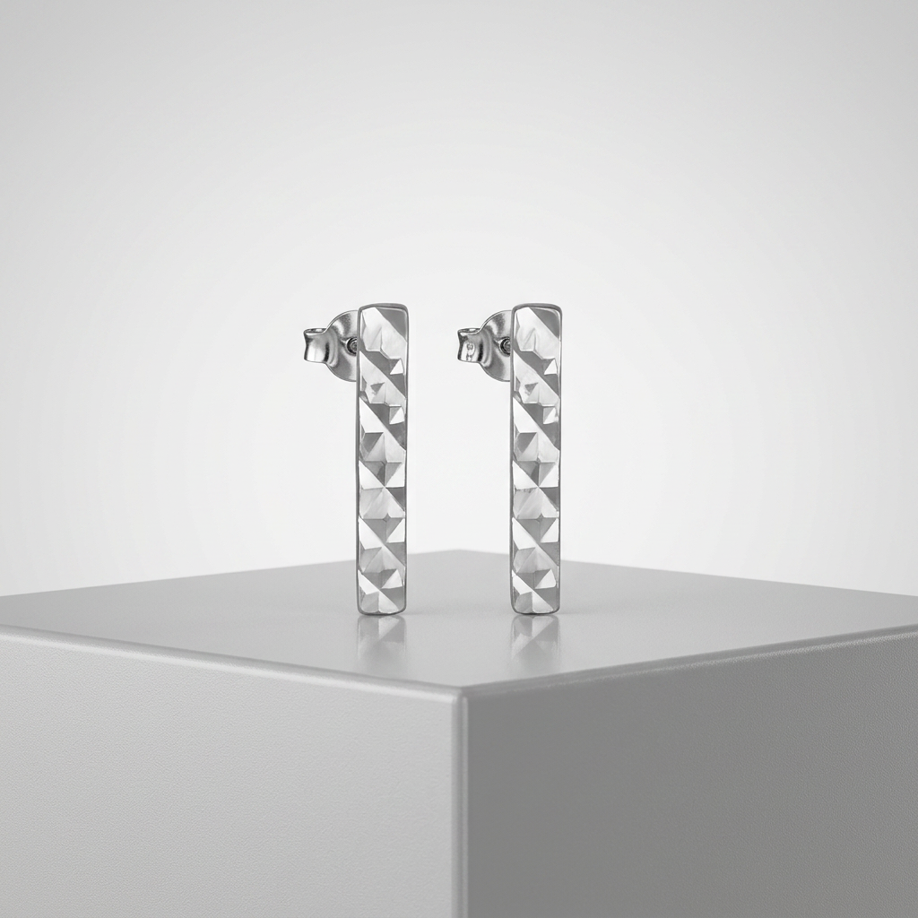 14k White Gold Textured Bar Earrings