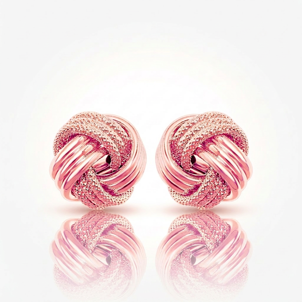 14k Rose Gold Love Knot with Ridge Texture Earrings