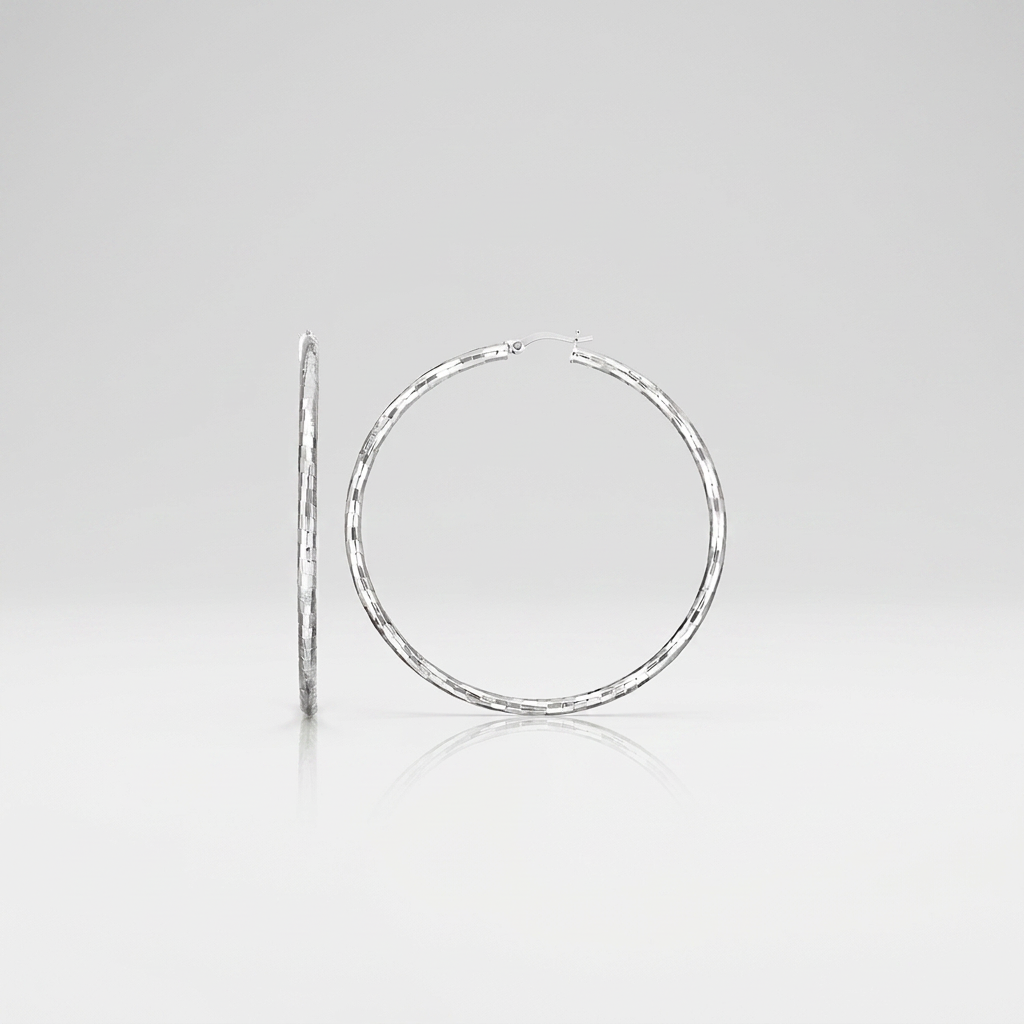 Sterling Silver Large Hoop Earring with Hammered Texture
