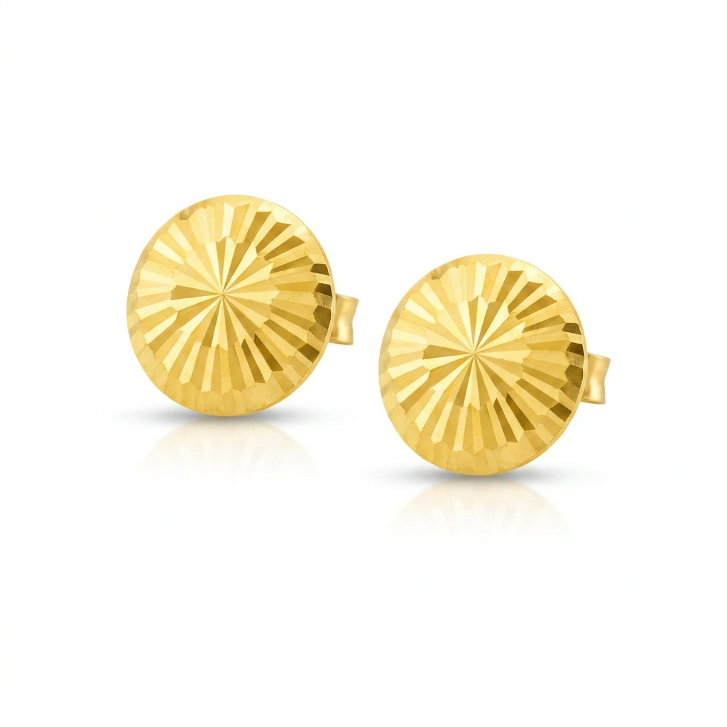 14k Yellow Gold Diamond Cut Flat Design Stud Earrings