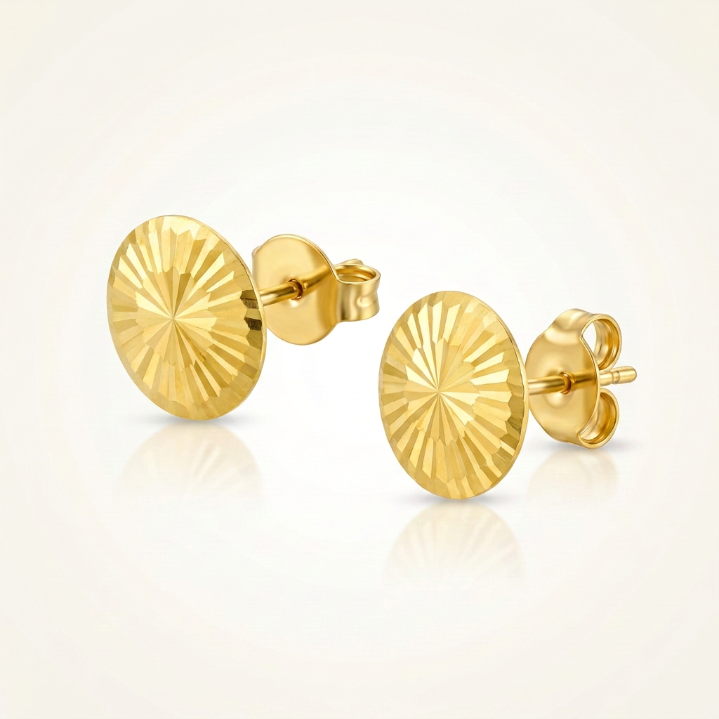 14k Yellow Gold Diamond Cut Flat Design Stud Earrings