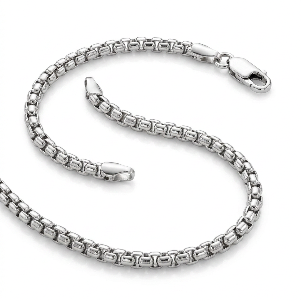 4.4mm Sterling Silver Rhodium Plated Round Box Chain