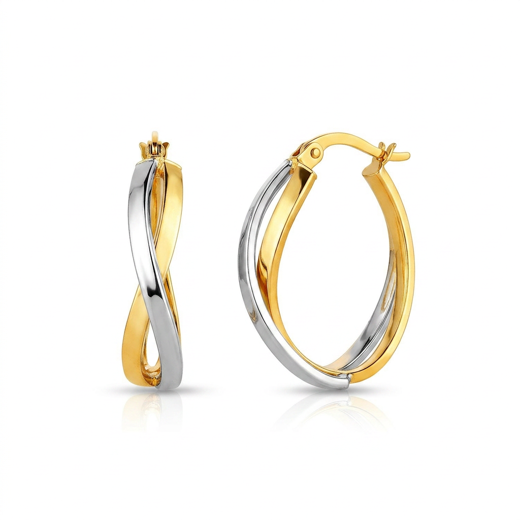 14k Two-Tone Gold Twisted Style Polished Hoop Earrings