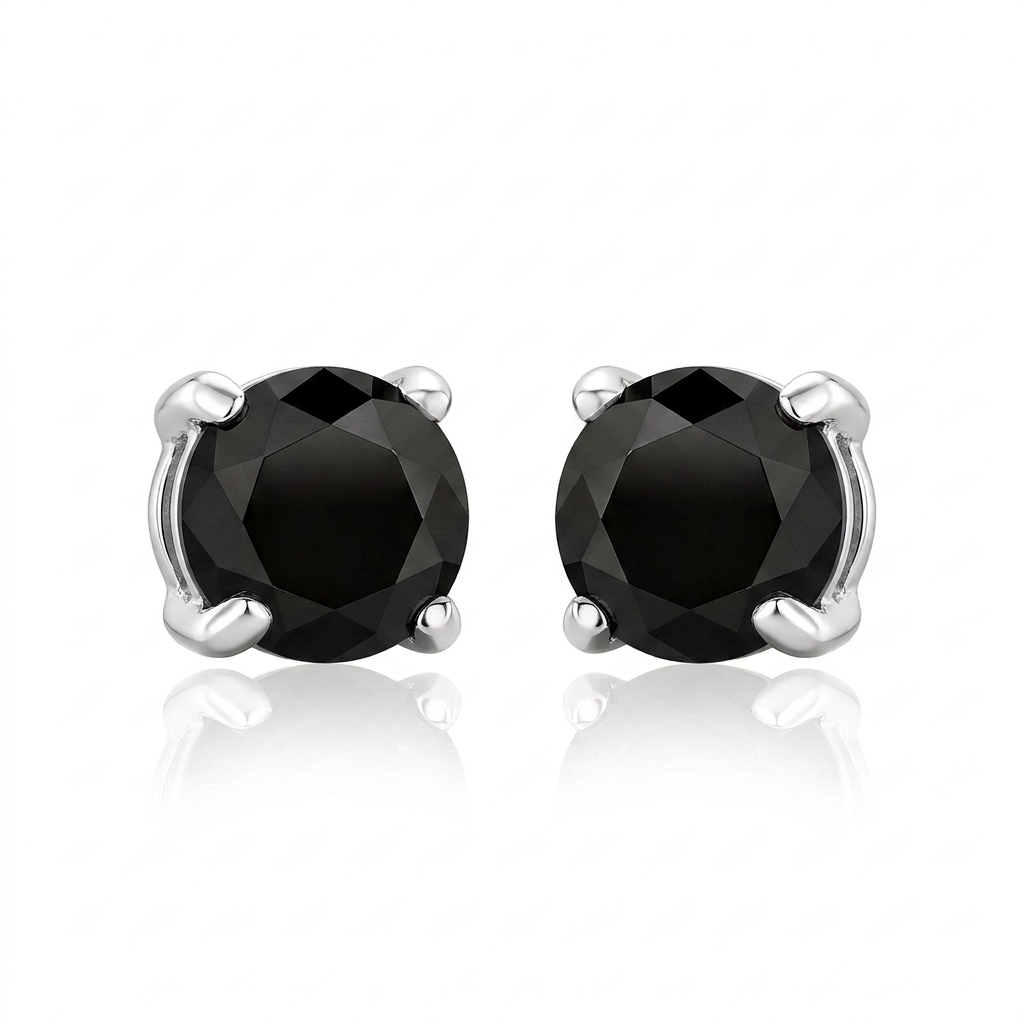 14k White Gold Black 3mm Faceted Cubic Zirconia Stud Earrings