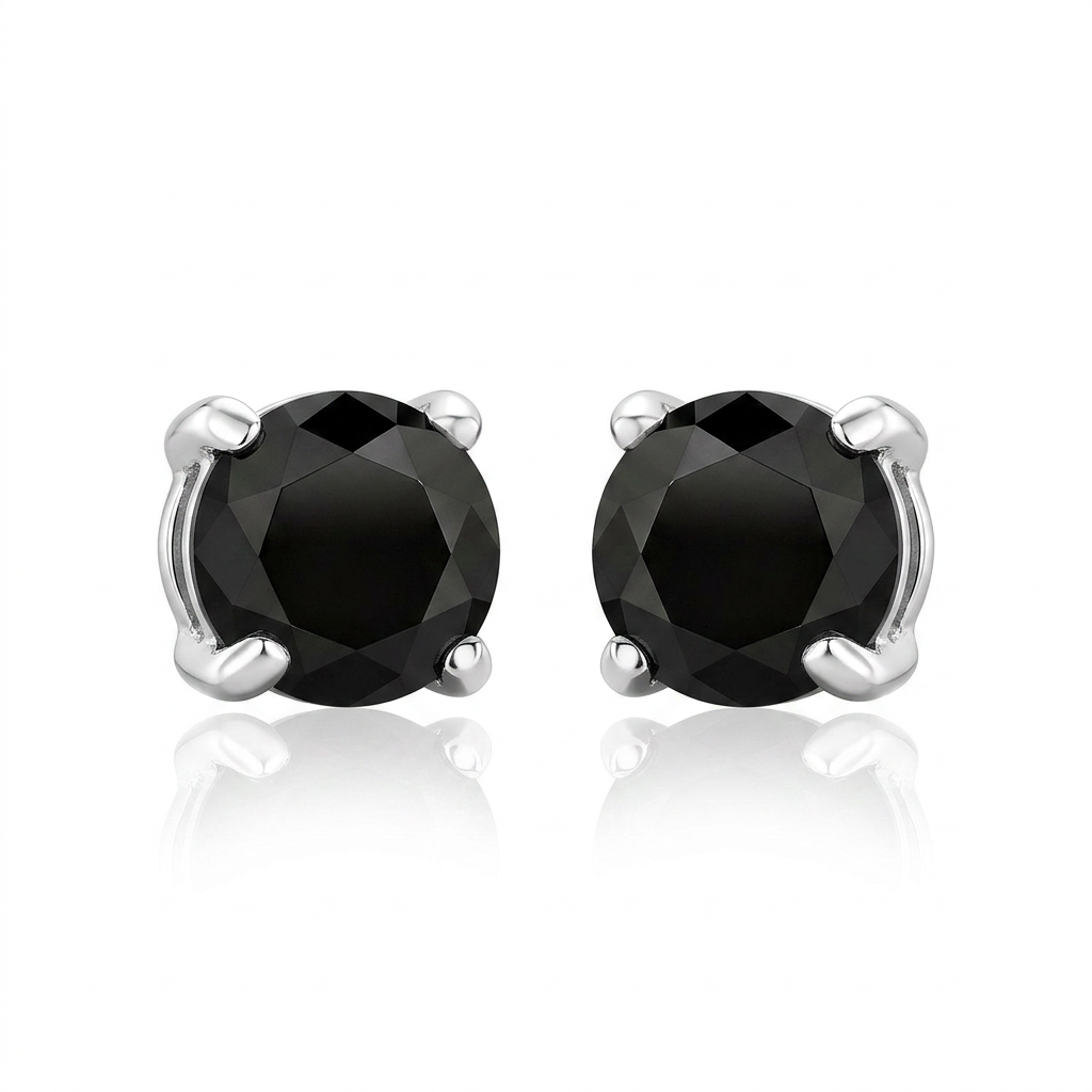 14k White Gold Black 3mm Faceted Cubic Zirconia Stud Earrings