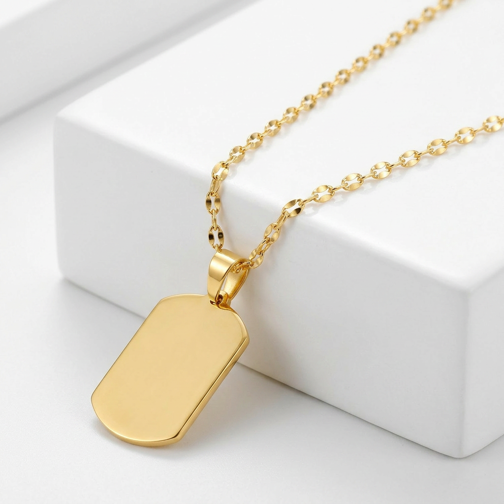 14K Yellow Gold Dog Tag Necklace