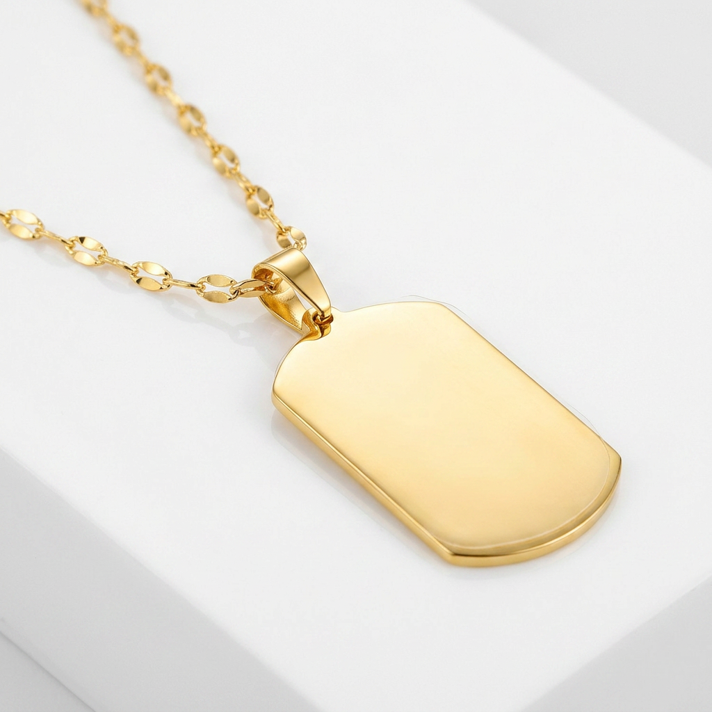 14K Yellow Gold Dog Tag Necklace