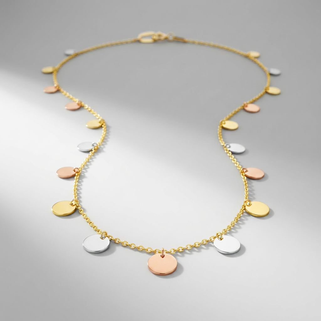 14K Tri Color Necklace with Dangling Circles
