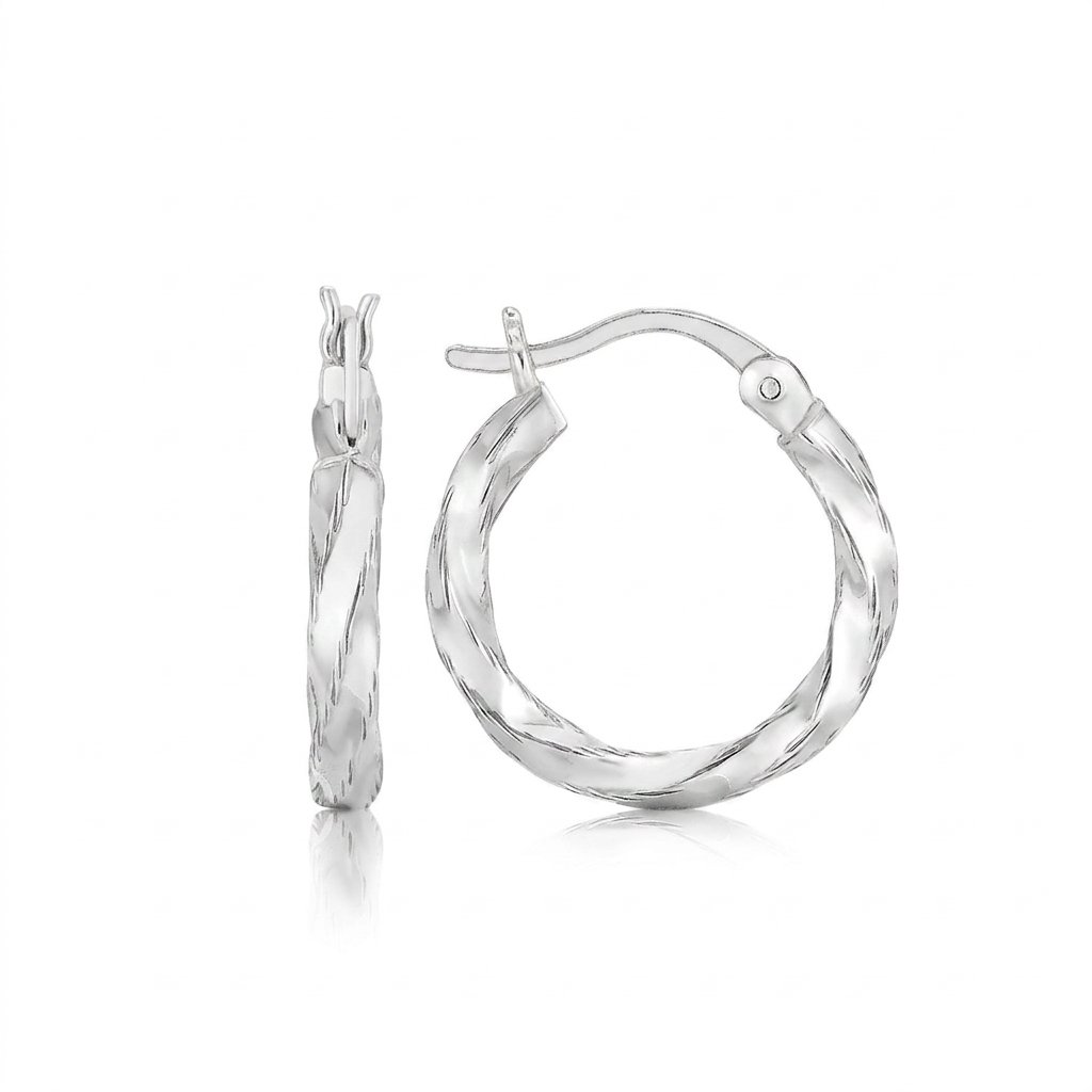 Sterling Silver Polished Twist Design Hoop Earrings