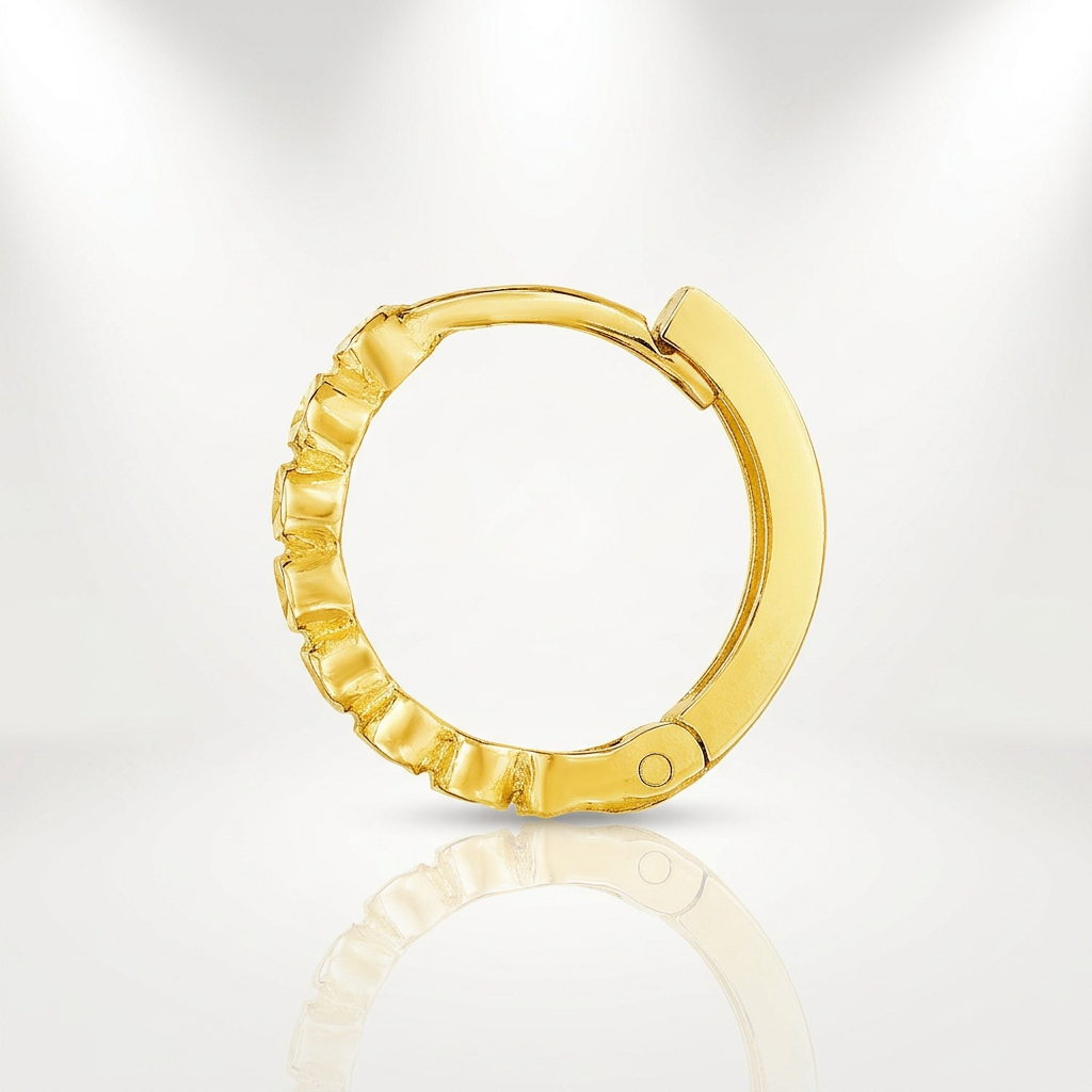 14k Yellow Gold Petite Textured Round Hoop Earrings