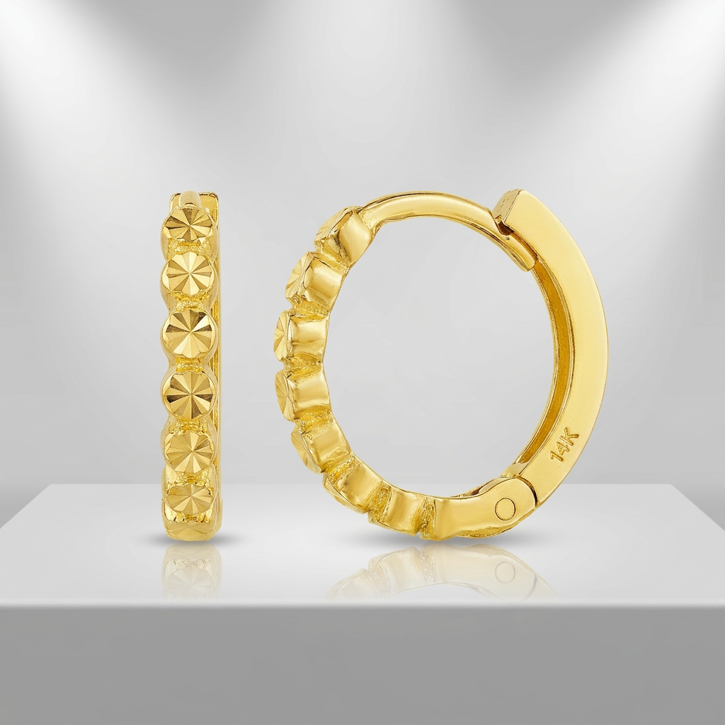 14k Yellow Gold Petite Textured Round Hoop Earrings