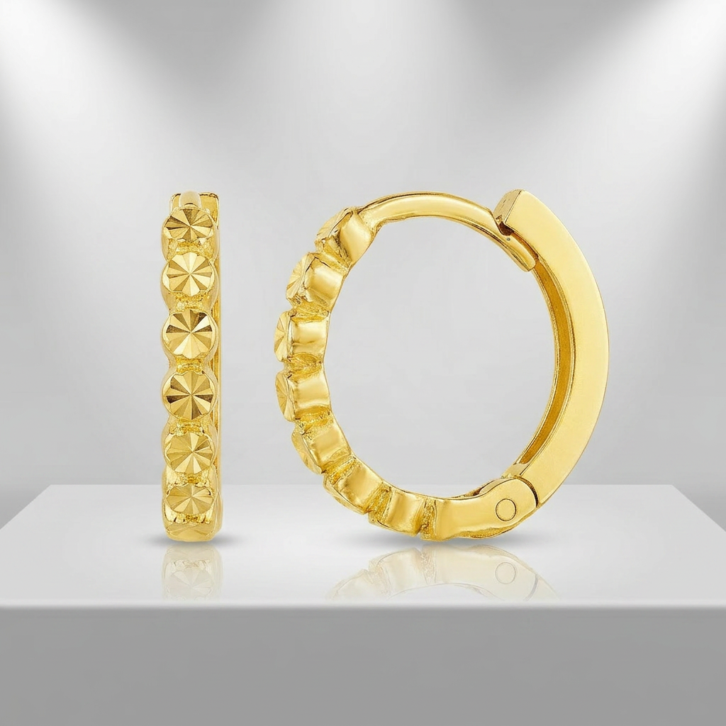 14k Yellow Gold Petite Textured Round Hoop Earrings