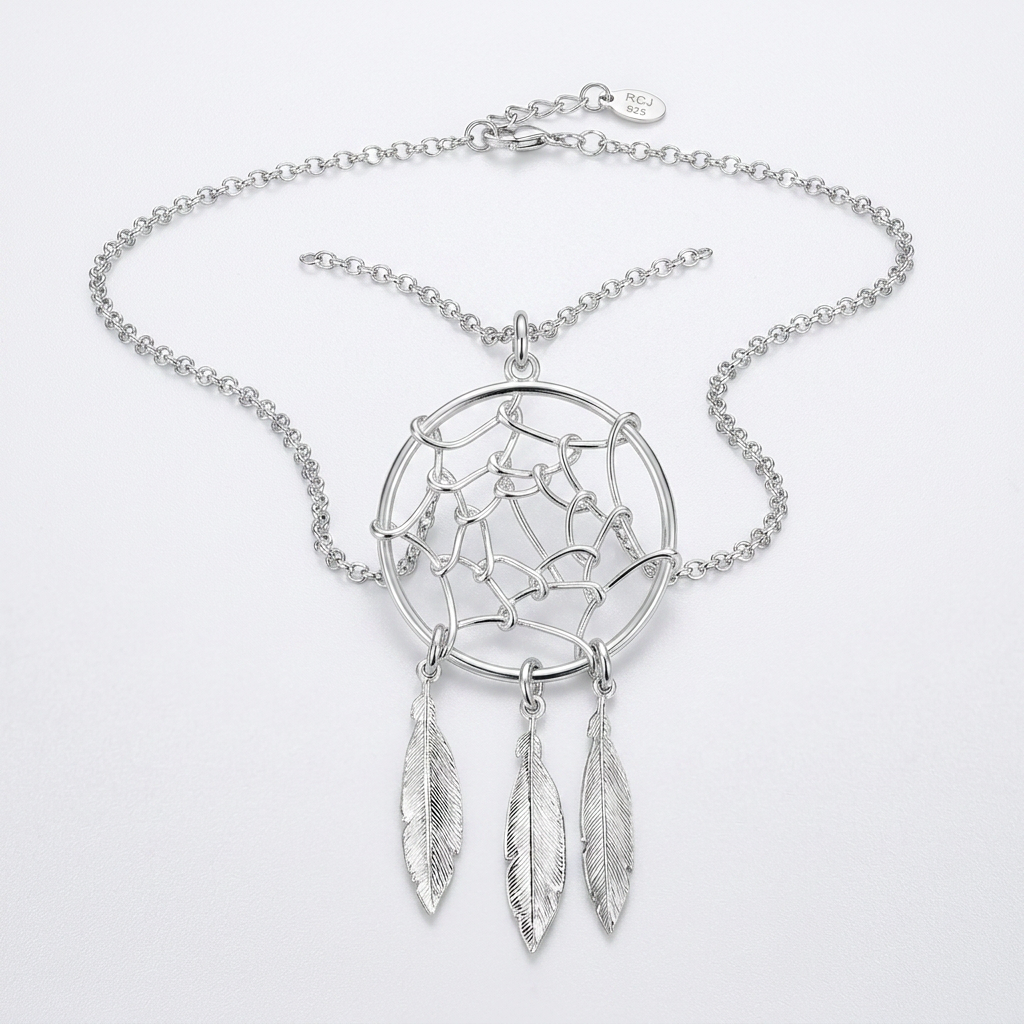Sterling Silver 17 inch Necklace with Dream Catcher Pendant