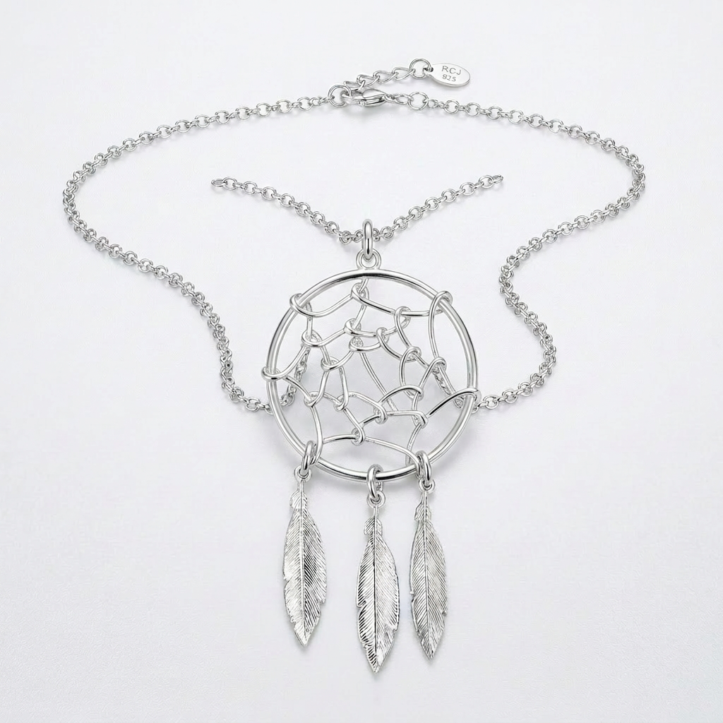 Sterling Silver 17 inch Necklace with Dream Catcher Pendant