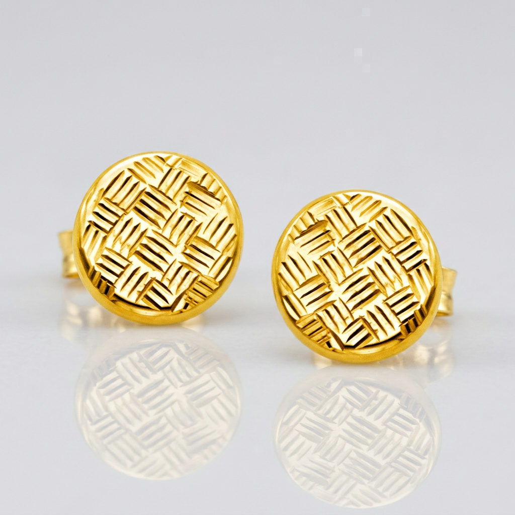 14k Yellow Gold Post Earrings with Textured Circles