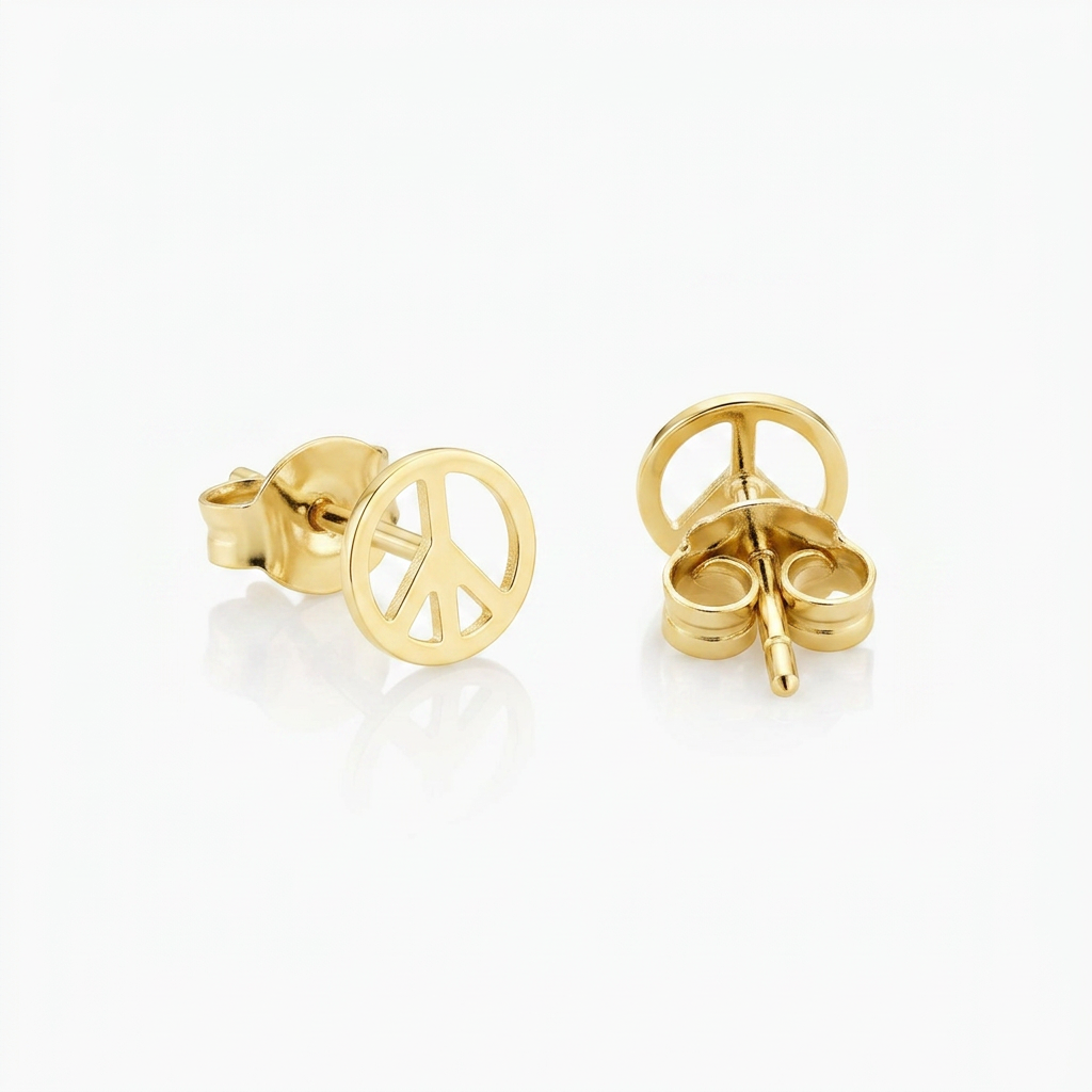 14k Yellow Gold Post Earrings with Peace Signs