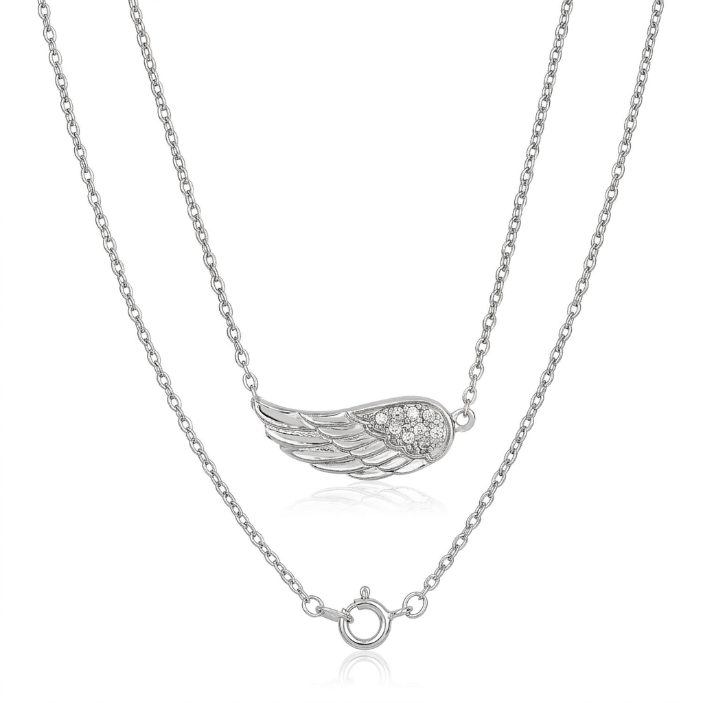 Sterling Silver Textured Angel Wing Necklace