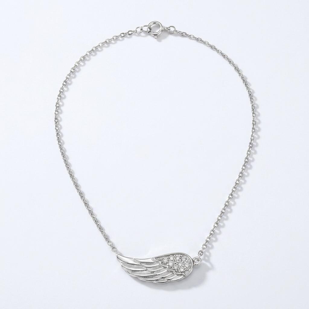 Sterling Silver Textured Angel Wing Necklace