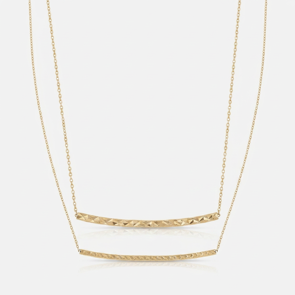 14k Yellow Gold Thin Textured Bar Necklace