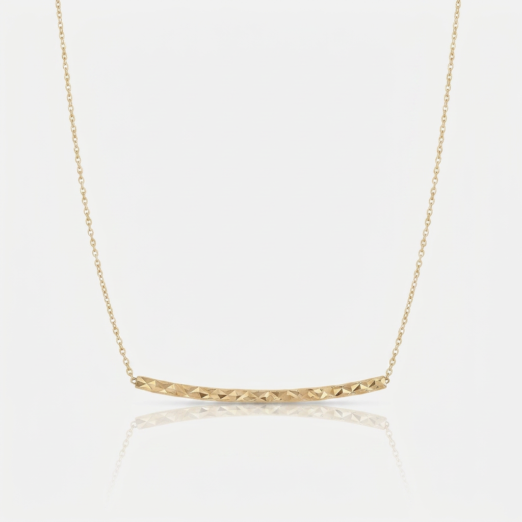 14k Yellow Gold Thin Textured Bar Necklace