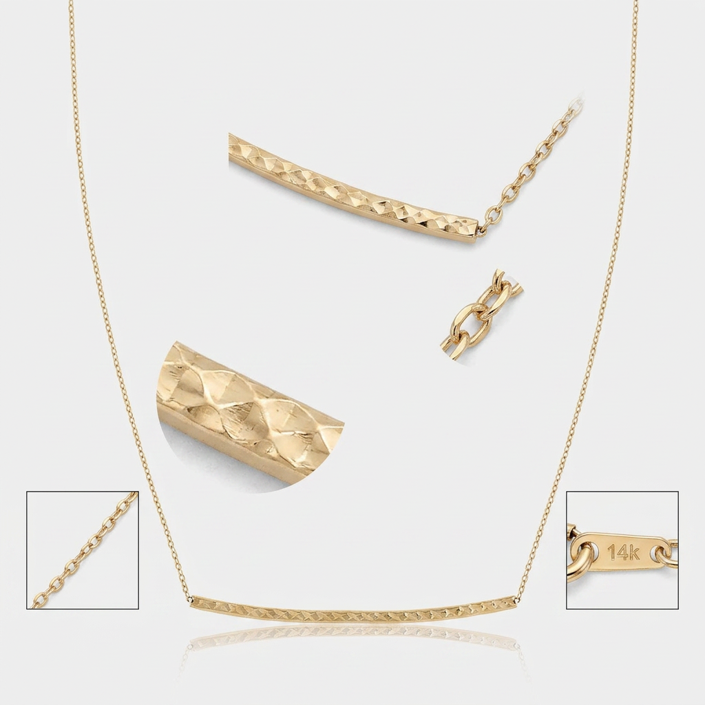14k Yellow Gold Thin Textured Bar Necklace