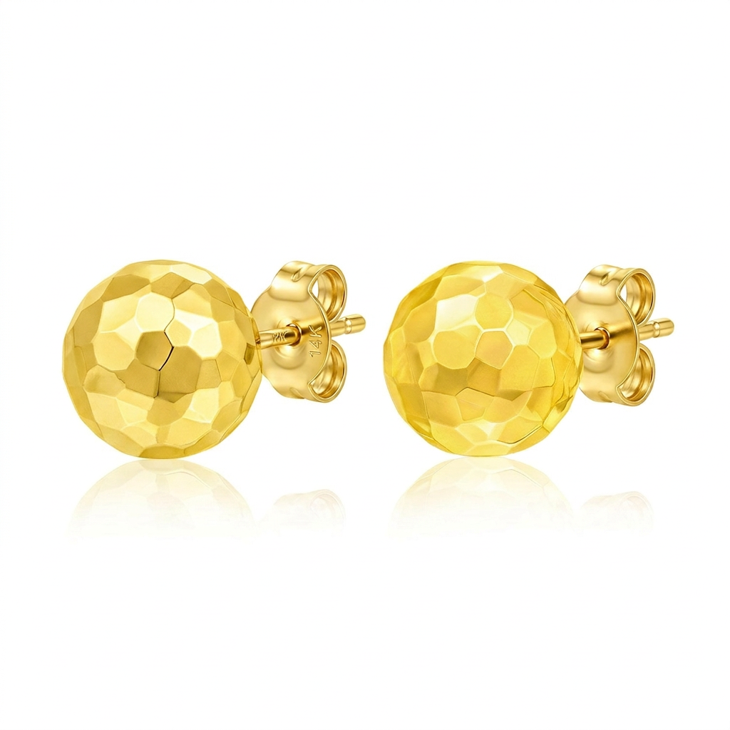 14k Yellow Gold Round Faceted Style Stud Earrings