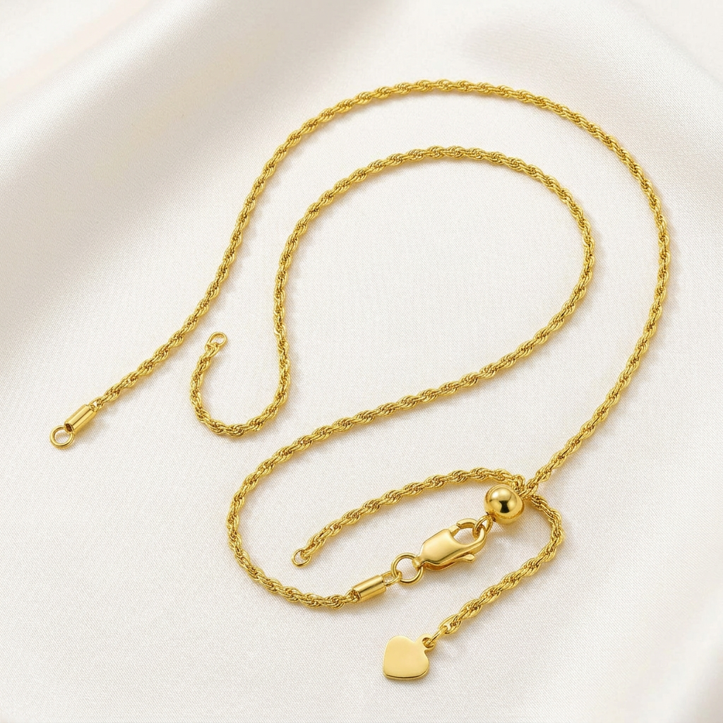 Sterling Silver in Yellow Finish 1.5mm Adjustable Rope Chain