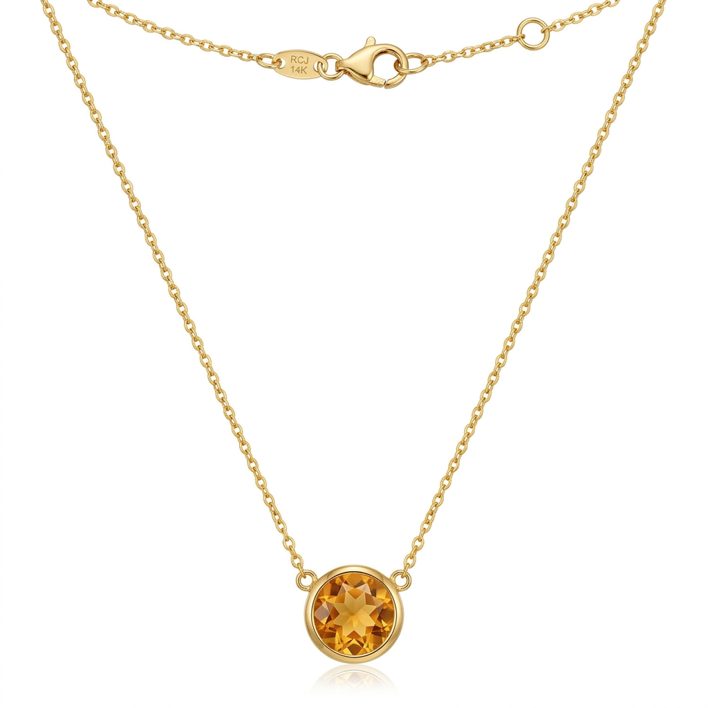 14k Yellow Gold 17 inch Necklace with Round Citrine