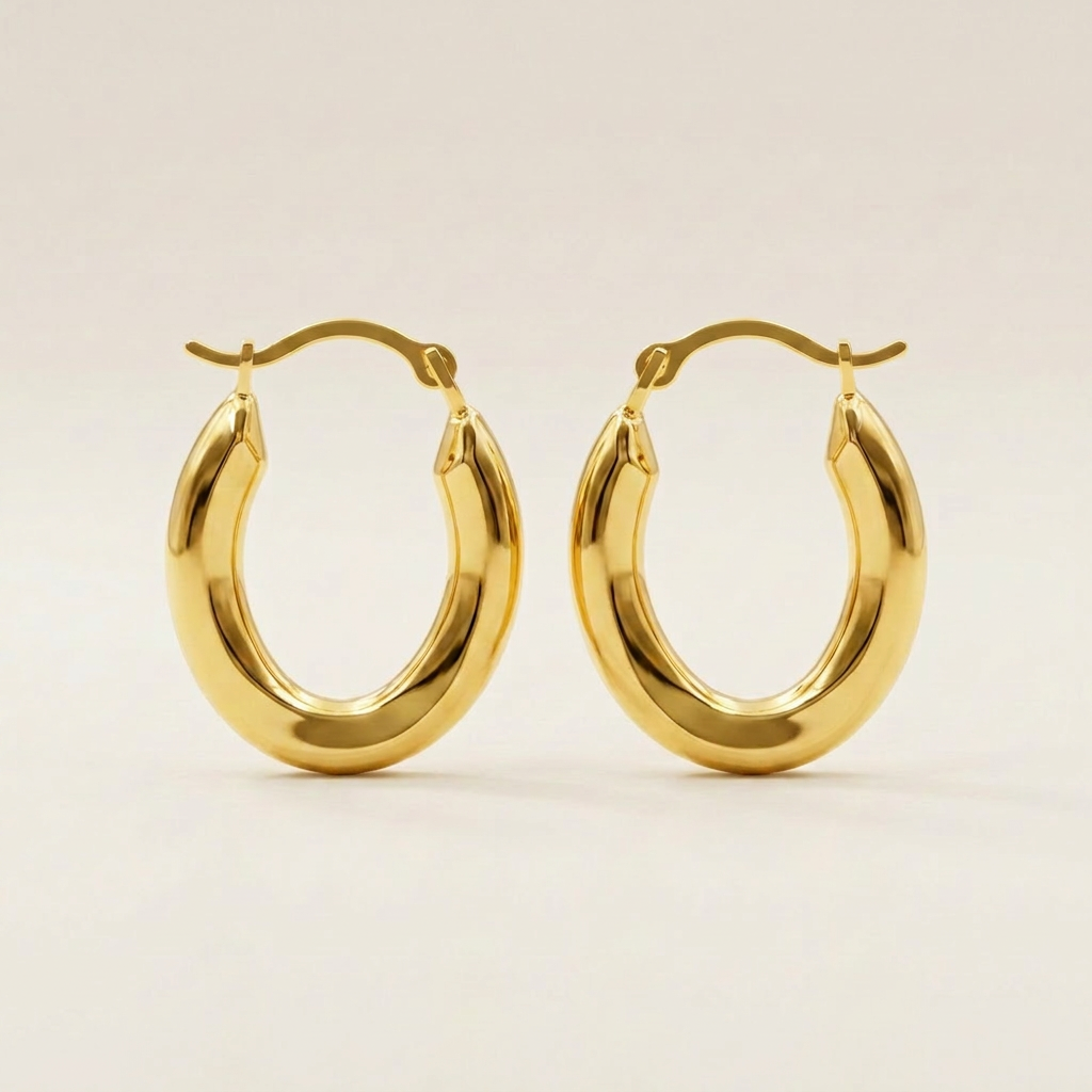 14k Yellow Gold Polished Oval Hoop Earrings