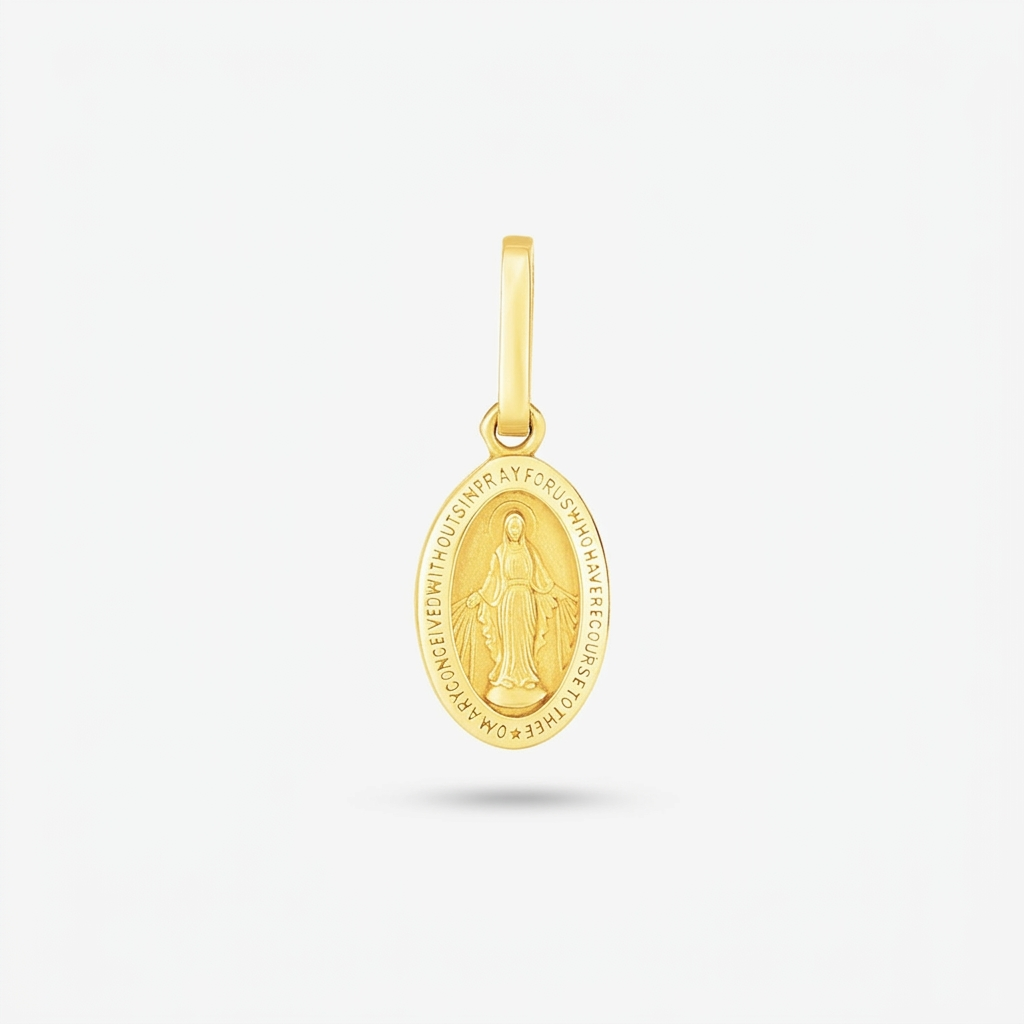 14k Yellow Gold Oval Religious Medal Pendant