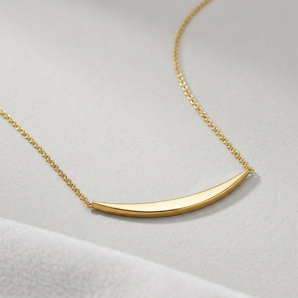 14k Yellow Gold Necklace with Polished Curved Bar Pendant