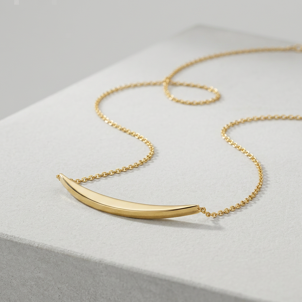 14k Yellow Gold Necklace with Polished Curved Bar Pendant