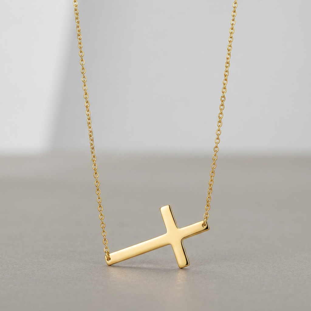 14k Yellow Gold Plain Cross Motif Necklace