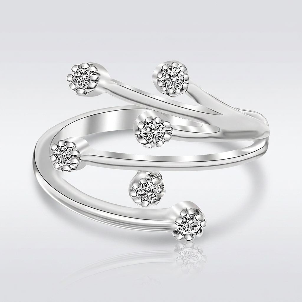 Sterling Silver Rhodium Finished White Cubic Zirconia Embellished Toe Ring