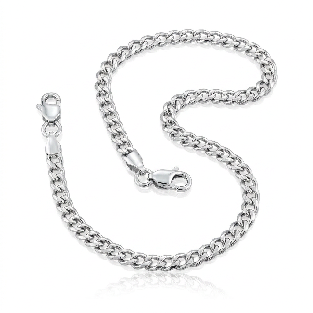Rhodium Plated 3.0mm Sterling Silver Curb Style Chain